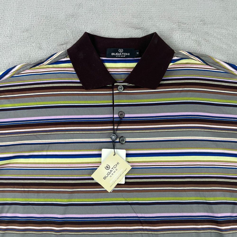 Bugatchi Uomo Polo Shirt Men‎ Medium Multi Striped Egyptian Cotton SS NWT